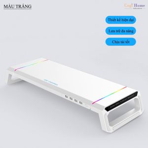 Kệ Để Màn Hình Máy Tính Cao Cấp Trang Bị LED RGB Đa Cổng Kết Nối Kệ Mà Hình Decor Bàn Làm Việc T1