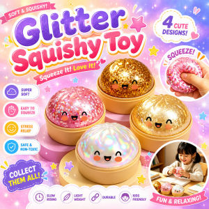 Glitter Baozi Squishy Toy Stress Relief Slow Rebound Soft TPR PU Fidget Kids Office Desk Gift