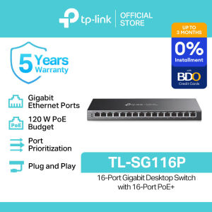 TP-Link Official Store | TL-SG116P | 10/100/1000 Mbps 16-Port Gigabit with 16-Port PoE+ Desktop Network Ethernet Switch Hub for Internet