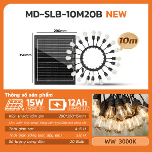 Đèn Dây Trang Trí Ngoài Trời MODI SOLAR Đèn Led Trang Trí Năng Lượng Mặt Trời Kháng Nước IP65