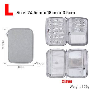 กระเป๋าที่เก็บดิจิตอลสีเทากระเป๋าสายยูเอสบีที่เก็บสายหูฟังแบตสำรองปากกาชุดเดินทางเคสกระเป๋าอุปกรณ์อิเล็กทรอนิกส์