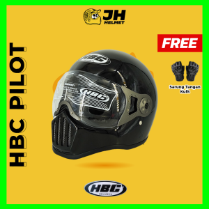 Helm Cakil HBC Pilot Visor Black Glossy | Helm Retro | Full Face | Jual Helm