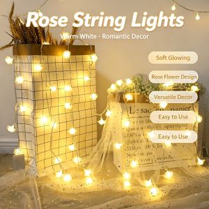 Rose String Lights Warm White LED Fairy Light with Rose Flower Battery Powered Decorative Light for Home Bedroom Party Wedding Christmas Decor
