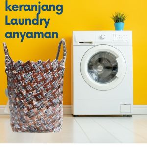 tas keranjang laoundry bag bulat penyimpanan pakaian kotor kerajinan anyaman plastik daur ulang kemasan bungkus minuman