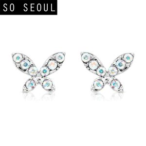 SO SEOUL Caria Butterfly Aurore Boreale Austrian Crystal Dainty Pierced Stud Earrings