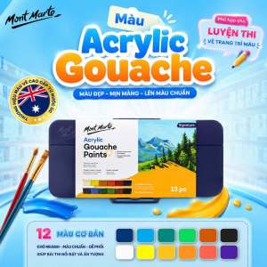 Màu Acrylic Gouache Mont Marte 12 Màu – Màu Vẽ Trang Trí Luyện Thi Mỹ Thuật Cho Người Mới Bắt Đầu