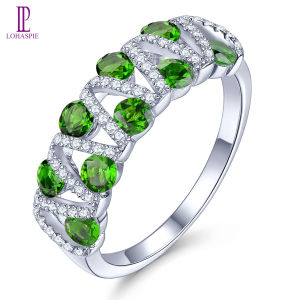 Lohaspie Đồ Trang Sức Bất 1.5 Carats 925 Bất Sterling Vòng Tròn Bạc Màu Xanh Lá Cây Tự Nhiên Chrome Diopside Vòng 925 Vòng Tròn Bạc Với Đá Đối Với Phụ Nữ Nhẫn Bạc 925 Đồ Trang Sức Ban Đầu