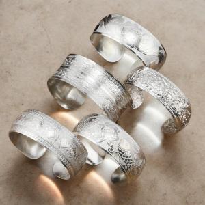 Minwen Bohemian phong cách dân tộc Retro Bạc rộng vòng đeo tay cho phụ nữ chạm khắc hoa mở vòng đeo tay thời trang Boho đồ trang sức cổ điển