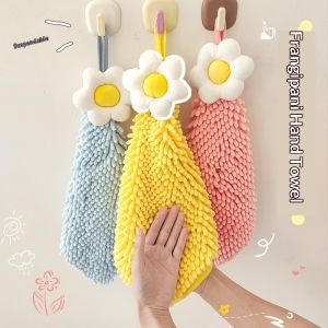 RUNENBAOLUO Cute Daisy Design Chenille Hanging Hand Towel for Kids and Home Decor
