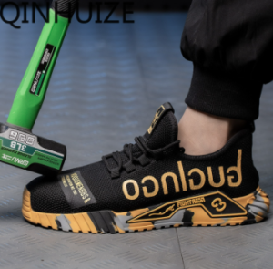 QINHUIZE Fashion safety shoelaces steel toe cap work sneakers mens indestructible shoes puncture-resistant work boots safety shoes