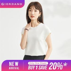 GIORDANO Women T-Shirts 100% Cotton Cap Sleeve Summer Tee Simple Basic Solid Color Mockneck Comfort Casual Tshirts 13323309
