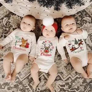 Newborn 1st Christmas Baby Rompers Cartoon Print Baby Toddler Bodysuit Boys Long Sleeve Comfortable Jumpsuit Best Gifts KP5B
