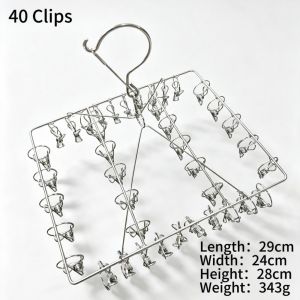 10/40/50/60 Clips Stainless Steel Hanger Multi Drying Rack For Clothes Socks Underwea Windproof