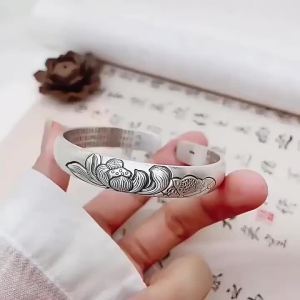 Silver bracelet for women 9999 Pure silver vintage open-style solid lotus prayer bracelet a gift for mom
