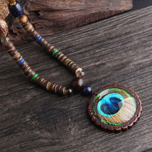 DSFCY Men Women Fish Buddhist Jewelry Mala Necklace Pendant Wood Beads Long Necklace