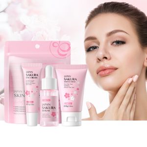 3PCS LAIKOU Sakura Skin Care Sets Facial Cleanser Face Cream Serum Toner Moisturizing Brightening Firming Hydrating Face Care Kit