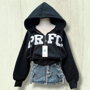 Áo Khoác Nữ nỉ bông logo nổi PRFC Túi Trong tay dài xỏ Ngón Áo Hoodie Zip Dây Kéo Phao Nón To Top Jacket chống nắng