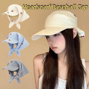 YOCKY Sweet Headscarf Baseball Cap Korean Style Plaid Sunscreen Beach Hats Simple Sunscreen Peaked Cap Girl