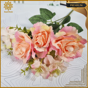 Rose Flower Keriting Cabang 5/Bunga Mawar Hias Bouquet/Mawar Palsu Import Premium (NK-74)