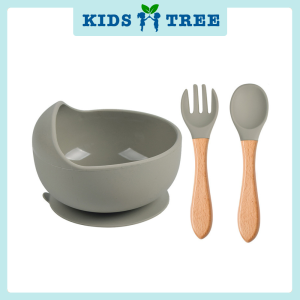 Baby Silicone Feeding Food Grade Suction Bowl for Kids Spoon Fork Toddlers Self Learning Mangkuk Kanak-kanak