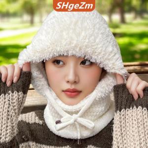 [COD] SHgeZm Mùa Đông Đi Xe Đạp Balaclava Cho Phụ Nữ 3-Trong-1 Lông Cừu Lót Mui Xe Với Windproof Mặt Bìa Ấm Đan Hat Cho Thể Thao Ngoài Trời