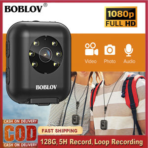BOBLOV W4 Body Worn Camera 1080P Video Audio Recordering Sports Action Motion Detect Camera Pocket Camcorder for Head Mounted with Strap and Short Clip 5hours Video Shooting