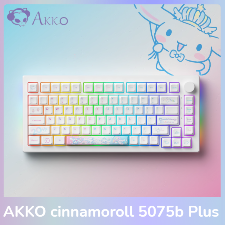 Original Akko 5075B Plus Cinnamoroll RGB tri-mode Wireless Bluetooth  Mechanical Keyboard 82-Key with Knob Hot-swap Gaming Keyboard