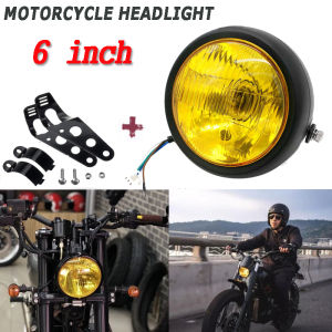 Retro 6 inch LED Motorcycle Headlight DRL Motobike Headlamp Bracket Fog High Low Beam Bulb for Cafe Racer Bobber Motor Head Light