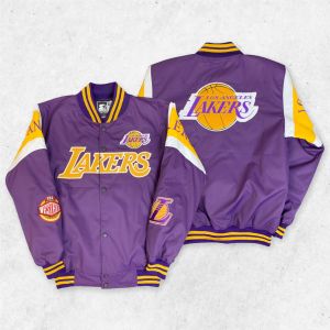 Jaket Varsity Baseball Oversize Full Bordir Bomber Jacket Lakers Series White