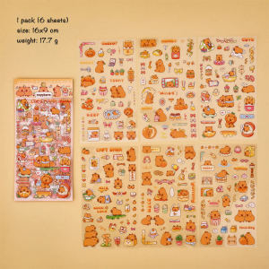 Stiker Hewan Capybara Lucu Sticker Karakter Kartun Set 6 Lembar DCA2407