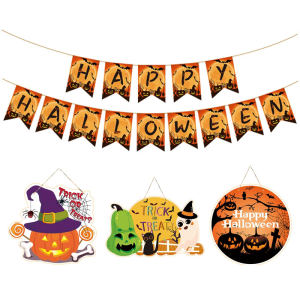 4Pcs trang trí Halloween Hạnh Phúc Halloween Biểu Ngữ Bí Ngô biển treo Phía Trước miếng thông báo treo cửa Vòng Hoa Decors Biển chỉ dẫn gắn cửa Quà Tặng