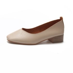 Free Shipping WomenS Spring New Collection: Chunky-Heeled Single Shoes Korean Style Shallow Toe Square Toe Retro Grandma Shoes Versatile WomenS Footwear