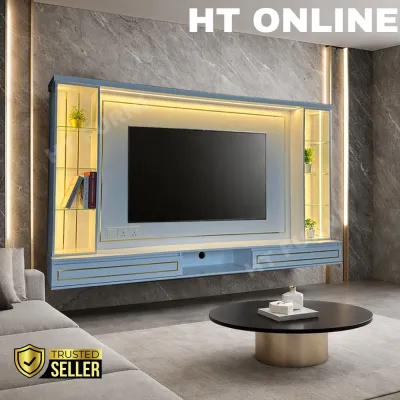 HT ONLINE 8ft Modern TV Cabinet Malaysia | Hanging Tv Cabinet | Wall Mounted TV Console | Living Room Cabinet