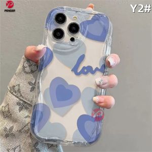 (Lokal Ready) PENGER Casing hp iPhone 11 12 14 13 12 Pro Max XR 7Plus iPhone 15 Pro Max X XS Max 6s 7 8 6 Plus SE 2020 Art Watercolour 3D Wavy Curved Edge Love Heart Case