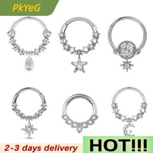 PkYeG Fashion Stainless Steel Septum Hoop Clickers Nose Ring Women Tragus Cartilage Helix Hoop Earrings Jewelry