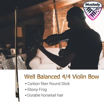 MUSLADY 4/4 Violin Fiddle Bow Sợi Carbon Tròn Dính Ebony Ếch Đuôi Ngựa Tóc Cân Bằng Tốt