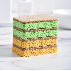 2pcs Natural Plant Based Scrub Sponge Pad Sisal Dishwashing Kitchen Scrubber Non Scratch Compostable 2-Sided Sponges