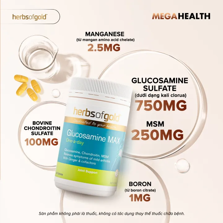 Herbs of Gold Viên uống hỗ trợ Xương khớp Glucosamine Max 90 Viên Hỗ trợ Sức khỏe Xương Khớp Tăng Cường Năng Lượng