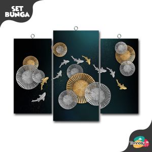 TENNESY Hiasan Dinding Aesthetic 1 Set Animal Fish Swimming Gold and Silver Wall Decor Kamar Rumah