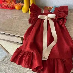 Bear Leader ชุดเดรสเด็กผู้หญิงฤดูร้อน2022เด็กเวอร์ชั่นเกาหลีของกระโปรงสไตล์ตะวันตกกระโปรงเจ้าหญิงสำหรับเด็กเบบี้เด็กหญิงเทรนด์แฟชั่นฤดูร้อน