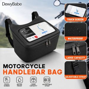 Motorcycle Handlebar Bag Touch Screen Phone Pouch Waterproof Large Capacity Quick Release Reflective Strip With Rain Cover