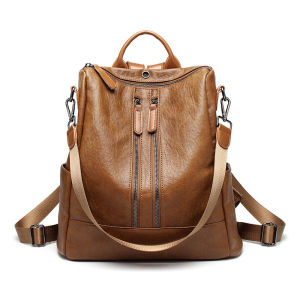 ROYAL BAGGER New Backpack for Women Girls Genuine Cow Leather Ladies Shoulder Bags Casual Travel With Earphone Hole Soft Smooth Leather Waterproof