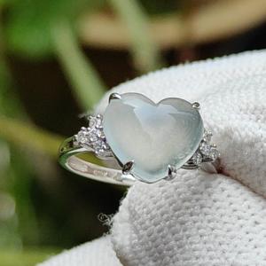 Mid Year Offer - Premium Icy Translucent Natural Type A Jadeite Jade Cabochon 8.5 * 9.8 * 3.2 mm crafted with shape of Heart set on 18k gold as Ring certificate weighs 1.83 grams (18kring27)