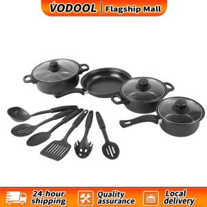 12-Piece Non-Stick Cookware Set Cooking Pot with Lid Deep Frying Pan Milk Pot Maifan Stone Frying Pan for All Hob