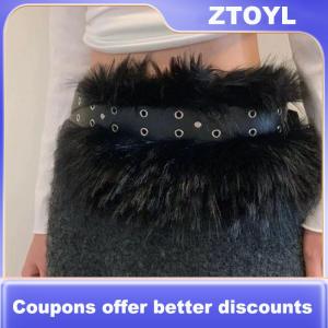 【ZTOYL】 New Retro Punk Y2K Fluffy Faux Fur Waist Belt Women Fashion Accessories PU Leather Waistband Gothic Style