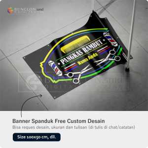 PRINT CETAK SPANDUK BANNER PANGKAS RAMBUT WARNA HITAM HIJAU FREE DESAIN