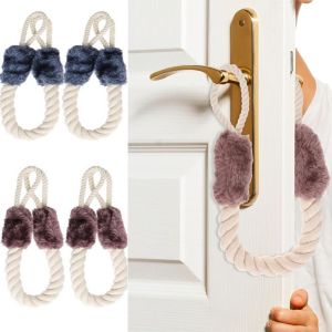 ZOATAAL ปมกะลาสีเรือ ที่กั้นประตูเชือกฝ้าย ทนต่อการสึกหรอ ที่ป้องกันนิ้วหนีบ ตัวป้องกันเบาะ นุ่มนุ่มๆ ลดเสียงรบกวน สายดึงมือจับประตู หมาแมวแมว