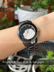 Đồng Hồ Nữ Dây Đá Ceramic HOAHỒNG Màu Đen Vỏ Rose Gold Size 34mm(CNHOA04)