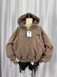 Áo Khoác Nữ nỉ Boxy Túi Trong Thêu Coolgirl R Kiểu Dáng rộng tay dài túi hộp Áo Hoodie Dây Kéo Zip Top áo chống nắng thu đông