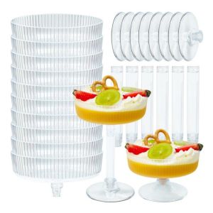PLNBFG Disposable Martini Glasses Plastic Detachable Dessert Cup Luxury Champagne Tower Ribbed Martini Glasses For Wedding Birthday Party